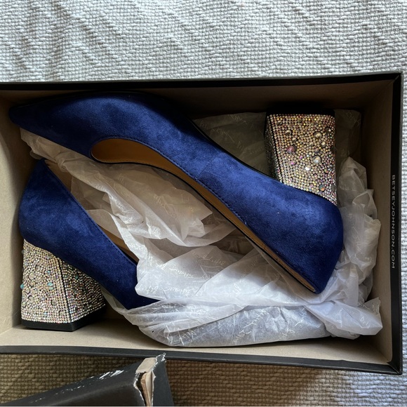Betsy Johnson Blue Suede Rhinestone Heels - Picture 8 of 8